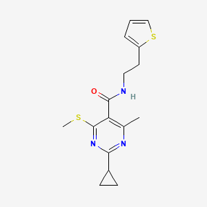 molecular formula C16H19N3OS2 B2366187 2-cyclopropyl-4-methyl-6-(methylsulfanyl)-N-[2-(thiophen-2-yl)ethyl]pyrimidine-5-carboxamide CAS No. 2094577-27-0