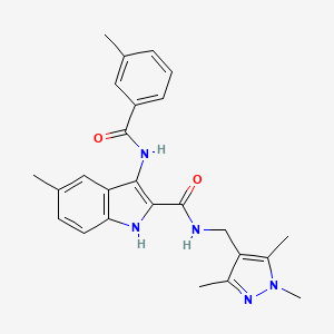molecular formula C25H27N5O2 B2366197 5-methyl-3-(3-methylbenzamido)-N-((1,3,5-trimethyl-1H-pyrazol-4-yl)methyl)-1H-indole-2-carboxamide CAS No. 1173736-63-4