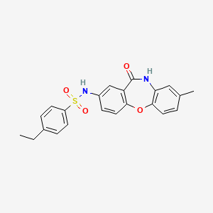molecular formula C22H20N2O4S B2366274 4-ethyl-N-(8-methyl-11-oxo-10,11-dihydrodibenzo[b,f][1,4]oxazepin-2-yl)benzenesulfonamide CAS No. 922063-39-6