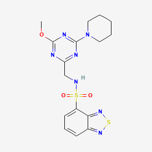 molecular formula C16H19N7O3S2 B2366275 N-((4-methoxy-6-(piperidin-1-yl)-1,3,5-triazin-2-yl)methyl)benzo[c][1,2,5]thiadiazole-4-sulfonamide CAS No. 2034470-43-2