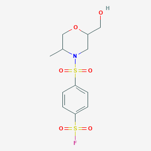 molecular formula C12H16FNO6S2 B2366277 4-[2-(Hydroxymethyl)-5-methylmorpholin-4-yl]sulfonylbenzenesulfonyl fluoride CAS No. 2305521-99-5