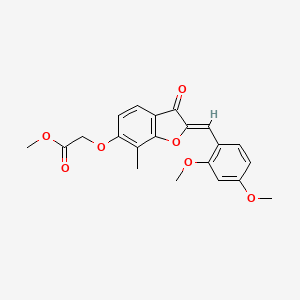 molecular formula C21H20O7 B2366281 (Z)-methyl 2-((2-(2,4-dimethoxybenzylidene)-7-methyl-3-oxo-2,3-dihydrobenzofuran-6-yl)oxy)acetate CAS No. 859131-24-1