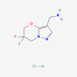 molecular formula C7H10ClF2N3O B2366286 {6,6-二氟-6,7-二氢-5H-吡唑并[5,1-b][1,3]恶二杂环-3-基}甲胺盐酸盐 CAS No. 2197055-72-2
