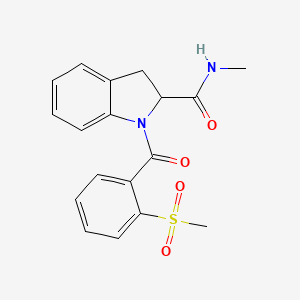 molecular formula C18H18N2O4S B2366293 N-methyl-1-(2-(methylsulfonyl)benzoyl)indoline-2-carboxamide CAS No. 1103515-24-7