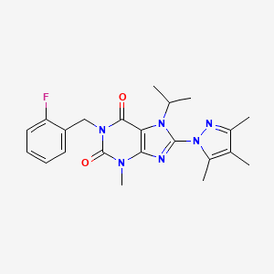 molecular formula C22H25FN6O2 B2366296 1-(2-fluorobenzyl)-7-isopropyl-3-methyl-8-(3,4,5-trimethyl-1H-pyrazol-1-yl)-1H-purine-2,6(3H,7H)-dione CAS No. 1014008-96-8