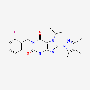 molecular formula C22H25FN6O2 B2366296 1-(2-氟苄基)-7-异丙基-3-甲基-8-(3,4,5-三甲基-1H-吡唑-1-基)-1H-嘌呤-2,6(3H,7H)-二酮 CAS No. 1014008-96-8