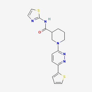 molecular formula C17H17N5OS2 B2366299 N-(噻唑-2-基)-1-(6-(噻吩-2-基)吡哒嗪-3-基)哌啶-3-甲酰胺 CAS No. 1105216-27-0