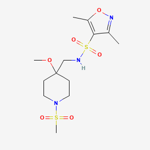 molecular formula C13H23N3O6S2 B2366312 N-[(1-methanesulfonyl-4-methoxypiperidin-4-yl)methyl]-3,5-dimethyl-1,2-oxazole-4-sulfonamide CAS No. 2415622-06-7