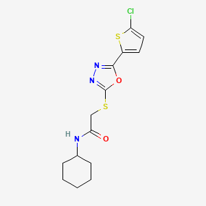 molecular formula C14H16ClN3O2S2 B2366318 2-((5-(5-chlorothiophen-2-yl)-1,3,4-oxadiazol-2-yl)thio)-N-cyclohexylacetamide CAS No. 850937-42-7