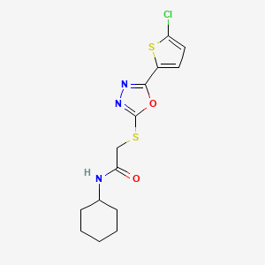 molecular formula C14H16ClN3O2S2 B2366318 2-((5-(5-氯代噻吩-2-基)-1,3,4-恶二唑-2-基)硫代)-N-环己基乙酰胺 CAS No. 850937-42-7