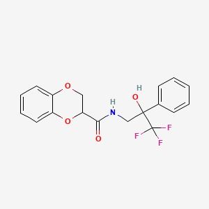 molecular formula C18H16F3NO4 B2366322 N-(3,3,3-Trifluoro-2-hydroxy-2-phenylpropyl)-2,3-dihydro-1,4-benzodioxine-3-carboxamide CAS No. 1351613-60-9