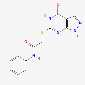 molecular formula C13H11N5O2S B2366359 2-({4-oxo-1H,4H,5H-pyrazolo[3,4-d]pyrimidin-6-yl}sulfanyl)-N-phenylacetamide CAS No. 878066-36-5
