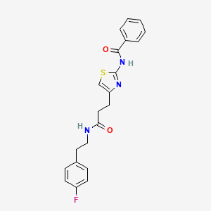 molecular formula C21H20FN3O2S B2366362 N-(4-(3-((4-fluorophenethyl)amino)-3-oxopropyl)thiazol-2-yl)benzamide CAS No. 1021266-71-6