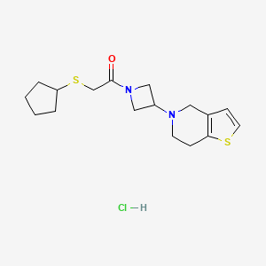 molecular formula C17H25ClN2OS2 B2366364 2-(cyclopentylthio)-1-(3-(6,7-dihydrothieno[3,2-c]pyridin-5(4H)-yl)azetidin-1-yl)ethanone hydrochloride CAS No. 2034293-83-7