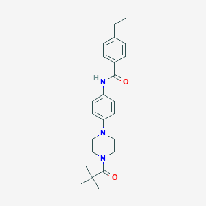 molecular formula C24H31N3O2 B236638 N-{4-[4-(2,2-dimethylpropanoyl)-1-piperazinyl]phenyl}-4-ethylbenzamide 