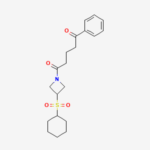 molecular formula C20H27NO4S B2366392 1-(3-(环己基磺酰基)氮杂环丁-1-基)-5-苯基戊烷-1,5-二酮 CAS No. 1448054-86-1