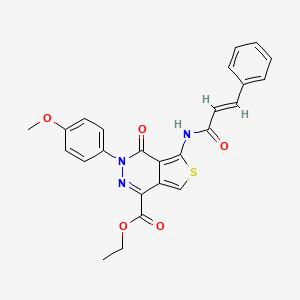 molecular formula C25H21N3O5S B2366458 5-肉桂酰胺基-3-(4-甲氧基苯基)-4-氧代-3,4-二氢噻吩并[3,4-d]嘧啶-1-羧酸乙酯 CAS No. 851952-25-5