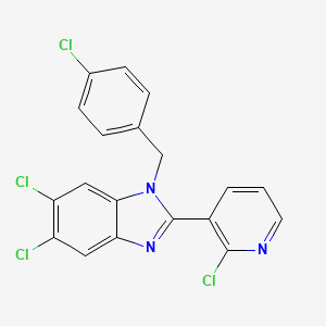 molecular formula C19H11Cl4N3 B2366461 5,6-Dichloro-1-[(4-chlorophenyl)methyl]-2-(2-chloropyridin-3-yl)benzimidazole CAS No. 337920-71-5