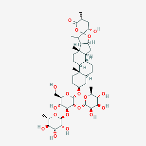 molecular formula C45H72O18 B236647 (1R,2S,3'R,4S,5'S,7S,8R,9S,12S,13S,16S,18S)-5'-Hydroxy-16-[(2S,3R,4S,5R,6R)-5-hydroxy-6-(hydroxymethyl)-3,4-bis[[(2S,3R,4R,5R,6S)-3,4,5-trihydroxy-6-methyloxan-2-yl]oxy]oxan-2-yl]oxy-3',7,9,13-tetramethylspiro[5-oxapentacyclo[10.8.0.02,9.04,8.013,18]icosane-6,6'-oxane]-2'-one CAS No. 137038-72-3