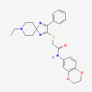 molecular formula C25H28N4O3S B2366486 N-(2,3-二氢苯并[b][1,4]二氧杂环-6-基)-2-((8-乙基-3-苯基-1,4,8-三氮螺[4.5]癸-1,3-二烯-2-基)硫代)乙酰胺 CAS No. 1185088-28-1
