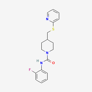 molecular formula C18H20FN3OS B2366488 N-(2-氟苯基)-4-((吡啶-2-基硫代)甲基)哌啶-1-甲酰胺 CAS No. 1421482-44-1