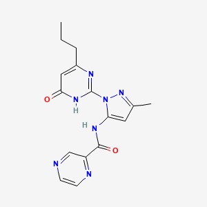 molecular formula C16H17N7O2 B2366492 N-(3-甲基-1-(6-氧代-4-丙基-1,6-二氢嘧啶-2-基)-1H-吡唑-5-基)吡嗪-2-甲酰胺 CAS No. 1209147-30-7