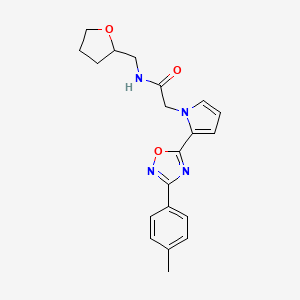 molecular formula C20H22N4O3 B2366507 2-{2-[3-(4-methylphenyl)-1,2,4-oxadiazol-5-yl]-1H-pyrrol-1-yl}-N-(tetrahydrofuran-2-ylmethyl)acetamide CAS No. 1260942-18-4
