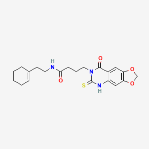 molecular formula C21H25N3O4S B2366516 N-(2-(cyclohex-1-en-1-yl)ethyl)-4-(8-oxo-6-thioxo-5,6-dihydro-[1,3]dioxolo[4,5-g]quinazolin-7(8H)-yl)butanamide CAS No. 688054-58-2