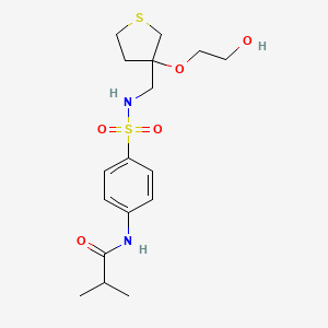 molecular formula C17H26N2O5S2 B2366523 N-(4-(N-((3-(2-hydroxyethoxy)tetrahydrothiophen-3-yl)methyl)sulfamoyl)phenyl)isobutyramide CAS No. 2309346-60-7