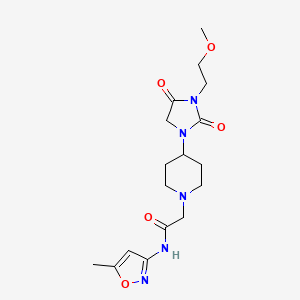 molecular formula C17H25N5O5 B2366525 2-(4-(3-(2-methoxyethyl)-2,4-dioxoimidazolidin-1-yl)piperidin-1-yl)-N-(5-methylisoxazol-3-yl)acetamide CAS No. 2034332-85-7