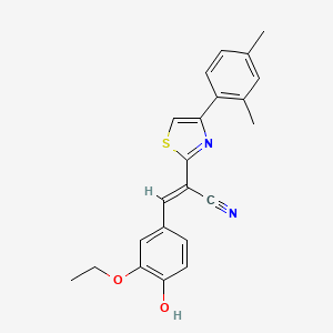 molecular formula C22H20N2O2S B2366533 (E)-2-(4-(2,4-二甲苯基)噻唑-2-基)-3-(3-乙氧基-4-羟苯基)丙烯腈 CAS No. 476671-20-2