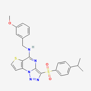 molecular formula C24H23N5O3S2 B2366538 3-((4-isopropylphenyl)sulfonyl)-N-(3-methoxybenzyl)thieno[2,3-e][1,2,3]triazolo[1,5-a]pyrimidin-5-amine CAS No. 892740-03-3