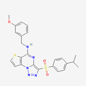 molecular formula C24H23N5O3S2 B2366538 3-((4-异丙基苯基)磺酰基)-N-(3-甲氧基苄基)噻吩并[2,3-e][1,2,3]三唑并[1,5-a]嘧啶-5-胺 CAS No. 892740-03-3