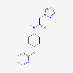 molecular formula C16H20N4O2 B2366541 2-(1H-pyrazol-1-yl)-N-((1r,4r)-4-(pyridin-2-yloxy)cyclohexyl)acetamide CAS No. 2034450-54-7