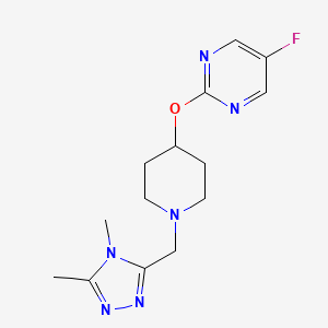 molecular formula C14H19FN6O B2366564 2-[1-[(4,5-Dimethyl-1,2,4-triazol-3-yl)methyl]piperidin-4-yl]oxy-5-fluoropyrimidine CAS No. 2380145-07-1