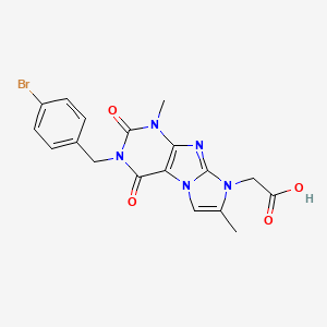 molecular formula C18H16BrN5O4 B2366566 2-{3-[(4-溴苯基)甲基]-1,7-二甲基-2,4-二氧代-1,3,5-三氢-4-咪唑并[2,1-h]嘌呤-8-基}乙酸 CAS No. 949682-45-5