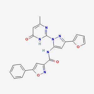 molecular formula C22H16N6O4 B2366567 N-(3-(furan-2-yl)-1-(4-methyl-6-oxo-1,6-dihydropyrimidin-2-yl)-1H-pyrazol-5-yl)-5-phenylisoxazole-3-carboxamide CAS No. 1207060-42-1