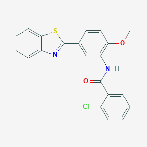 molecular formula C21H15ClN2O2S B236658 N-[5-(1,3-benzothiazol-2-yl)-2-methoxyphenyl]-2-chlorobenzamide 
