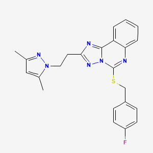 molecular formula C23H21FN6S B2366581 2-[2-(3,5-dimethyl-1H-pyrazol-1-yl)ethyl]-5-[(4-fluorobenzyl)thio][1,2,4]triazolo[1,5-c]quinazoline CAS No. 896697-20-4
