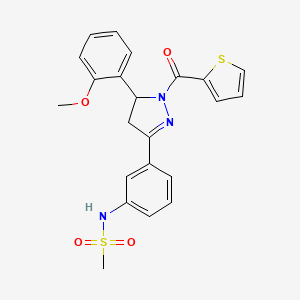 molecular formula C22H21N3O4S2 B2366602 N-(3-(5-(2-甲氧基苯基)-1-(噻吩-2-羰基)-4,5-二氢-1H-吡唑-3-基)苯基)甲磺酰胺 CAS No. 710986-16-6