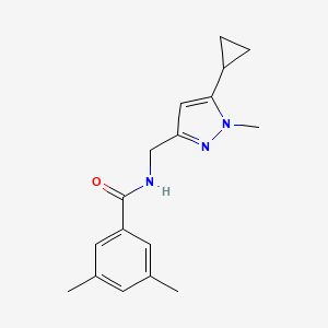 molecular formula C17H21N3O B2366630 N-((5-cyclopropyl-1-methyl-1H-pyrazol-3-yl)methyl)-3,5-dimethylbenzamide CAS No. 1448053-51-7
