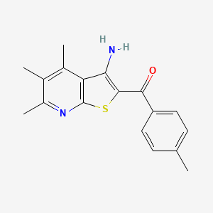molecular formula C18H18N2OS B2366631 (3-Amino-4,5,6-trimethylthieno[2,3-b]pyridin-2-yl)(4-methylphenyl)methanone CAS No. 332045-92-8