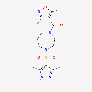molecular formula C17H25N5O4S B2366635 (3,5-dimethylisoxazol-4-yl)(4-((1,3,5-trimethyl-1H-pyrazol-4-yl)sulfonyl)-1,4-diazepan-1-yl)methanone CAS No. 1903501-19-8