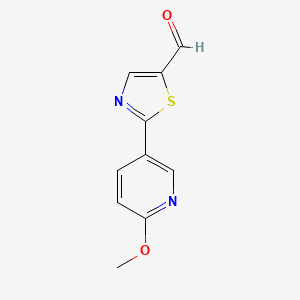 molecular formula C10H8N2O2S B2366660 2-(6-Metoxipirimidin-3-il)tiazol-5-carbaldehído CAS No. 1602791-09-2