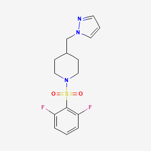 molecular formula C15H17F2N3O2S B2366662 4-((1H-吡唑-1-基)甲基)-1-((2,6-二氟苯基)磺酰)哌啶 CAS No. 1396760-04-5