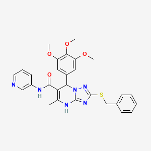 molecular formula C28H28N6O4S B2366696 2-(benzylthio)-5-methyl-N-pyridin-3-yl-7-(3,4,5-trimethoxyphenyl)-4,7-dihydro[1,2,4]triazolo[1,5-a]pyrimidine-6-carboxamide CAS No. 536985-68-9