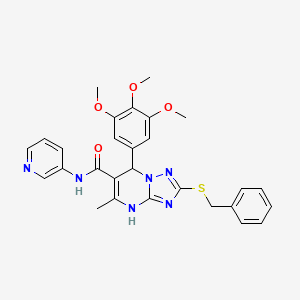 molecular formula C28H28N6O4S B2366696 2-(BENZYLSULFANYL)-5-METHYL-N-(PYRIDIN-3-YL)-7-(3,4,5-TRIMETHOXYPHENYL)-4H,7H-[1,2,4]TRIAZOLO[1,5-A]PYRIMIDINE-6-CARBOXAMIDE CAS No. 536985-68-9