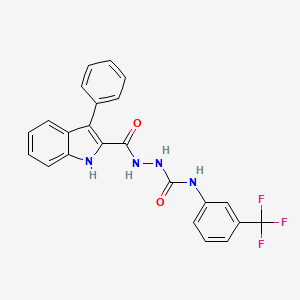 molecular formula C23H17F3N4O2 B2366701 2-((3-苯基-1H-吲哚-2-基)甲酰)-N-(3-(三氟甲基)苯基)-1-肼基甲酸酰胺 CAS No. 338415-08-0