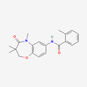 molecular formula C20H22N2O3 B2366728 2-methyl-N-(3,3,5-trimethyl-4-oxo-2,3,4,5-tetrahydrobenzo[b][1,4]oxazepin-7-yl)benzamide CAS No. 921836-15-9