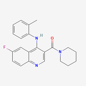 molecular formula C22H22FN3O B2366735 (6-Fluoro-4-(o-tolylamino)quinolin-3-yl)(piperidin-1-yl)methanone CAS No. 1358814-06-8
